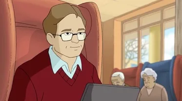 Casey E. Lewis as the Doctor in Wrinkles with Martin Sheen